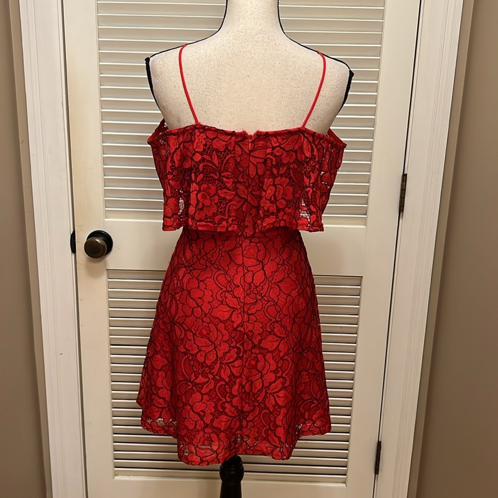 GB Dress~ Elegant Red Lace Off-Shoulder in Red with Black, Size XS, EUC - Picture 11 of 17